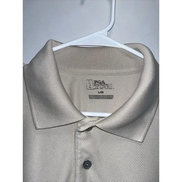 PGA Tour Polo Shirt Mens Large Tan Short Sleeve Golf Performance Good Ribbed - Picture 3 of 12